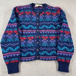 Blarney Woollen Mills Ireland Pure Wool Sweater Cardigan Womens Vibe Multicolor